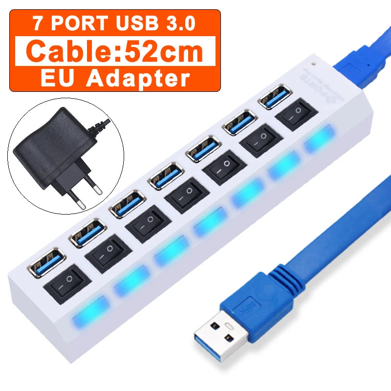 USB Hub 3.0 – 4 or 7 Port High-Speed Splitter with Individual Switches | AKT TECH