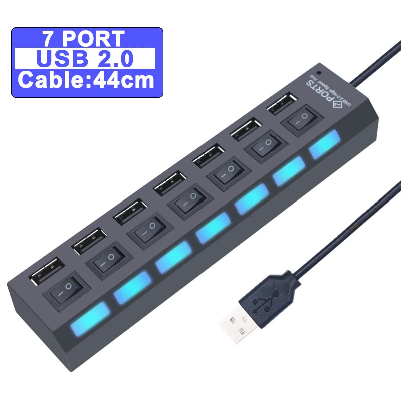 USB Hub 3.0 – 4 or 7 Port High-Speed Splitter with Individual Switches | AKT TECH