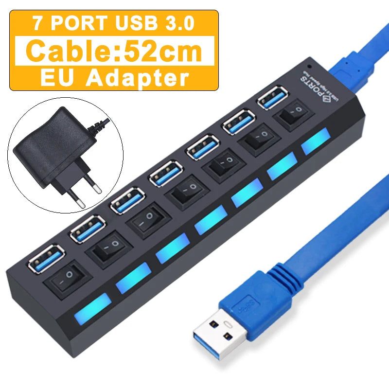 USB Hub 3.0 – 4 or 7 Port High-Speed Splitter with Individual Switches | AKT TECH