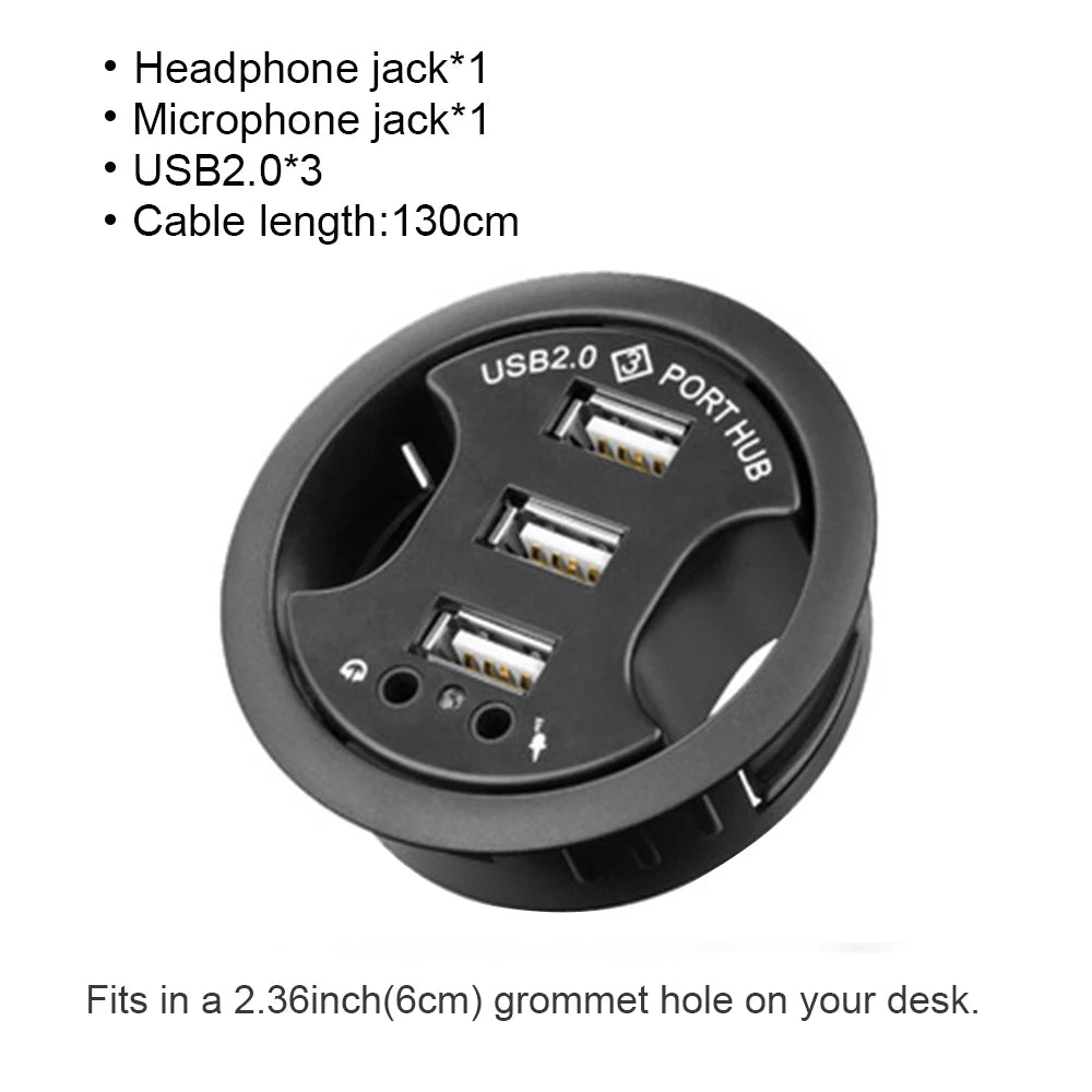 6-in-1 Desk Mount USB 3.0 Hub – SD/TF Card Reader, Headphone Jack & USB-C Port | AKT TECH