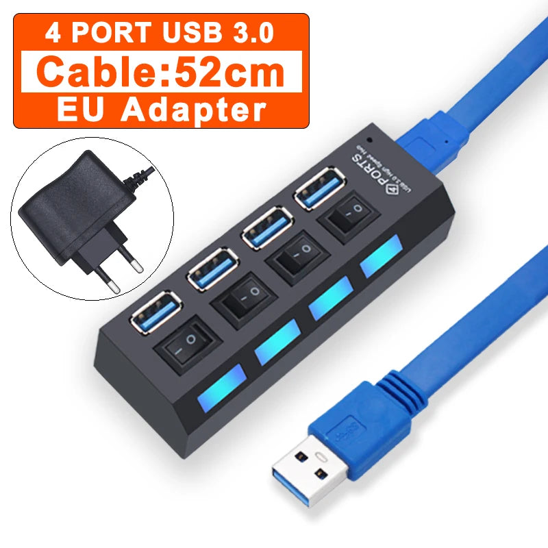 USB Hub 3.0 – 4 or 7 Port High-Speed Splitter with Individual Switches | AKT TECH