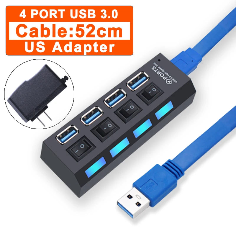 USB Hub 3.0 – 4 or 7 Port High-Speed Splitter with Individual Switches | AKT TECH