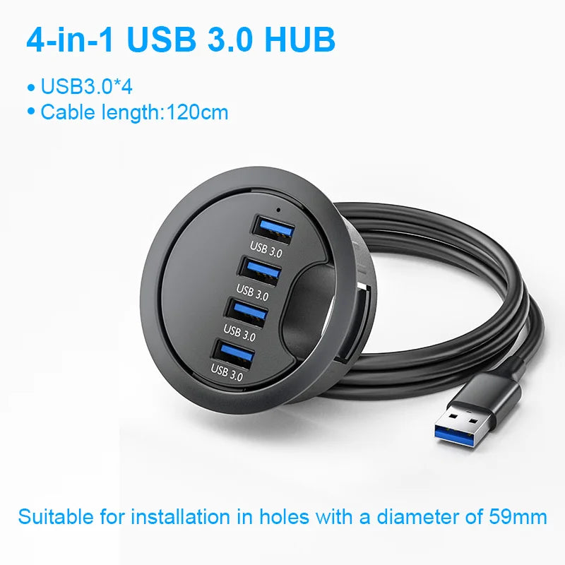 6-in-1 Desk Mount USB 3.0 Hub – SD/TF Card Reader, Headphone Jack & USB-C Port | AKT TECH