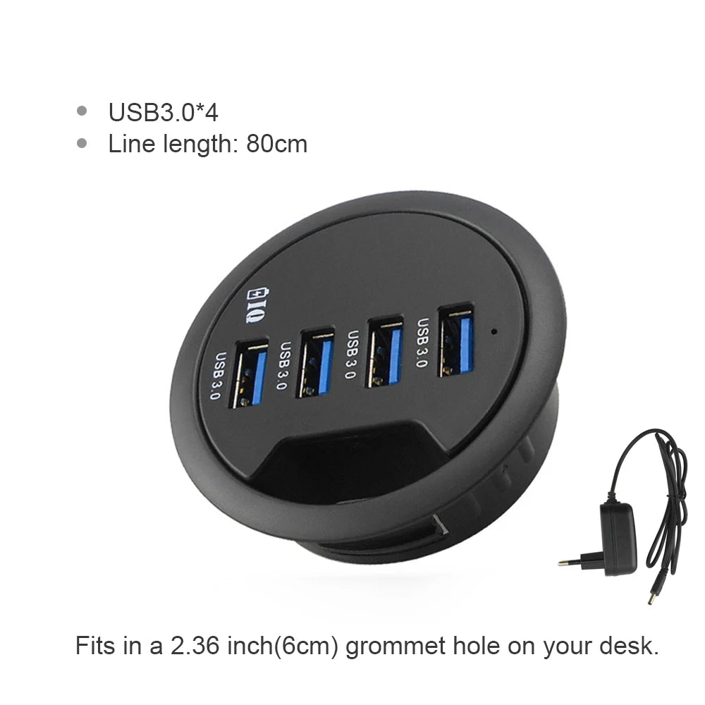 6-in-1 Desk Mount USB 3.0 Hub – SD/TF Card Reader, Headphone Jack & USB-C Port | AKT TECH