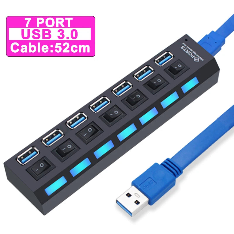 USB Hub 3.0 – 4 or 7 Port High-Speed Splitter with Individual Switches | AKT TECH