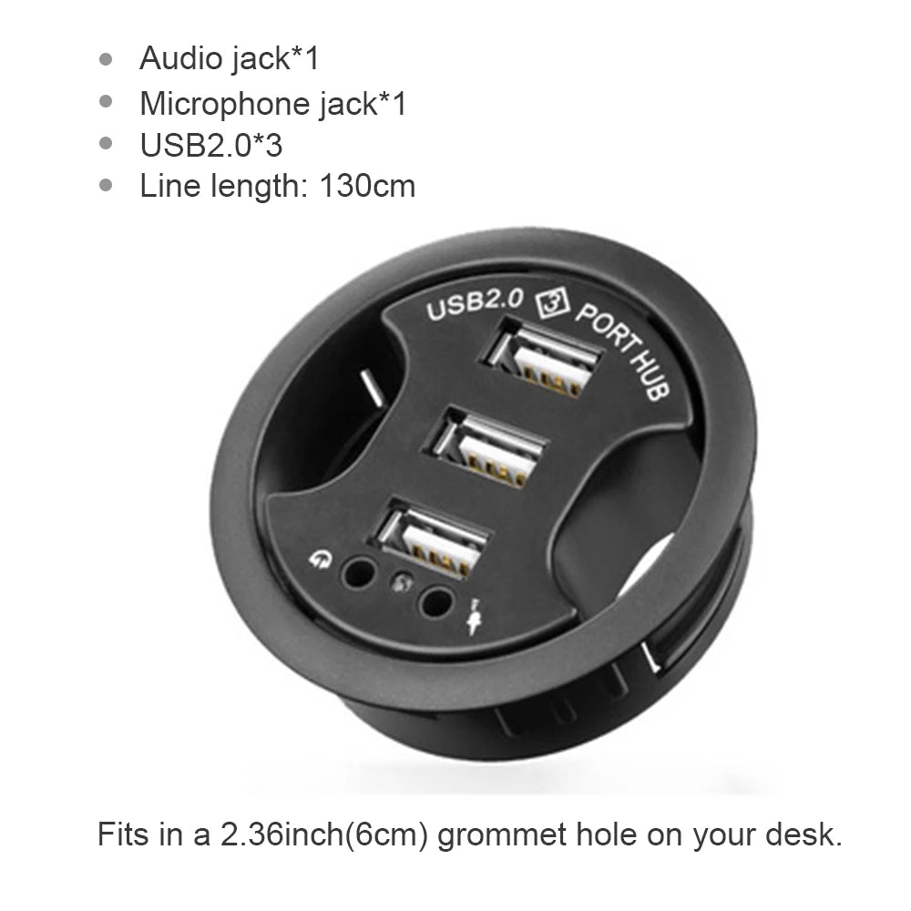 6-in-1 Desk Mount USB 3.0 Hub – SD/TF Card Reader, Headphone Jack & USB-C Port | AKT TECH