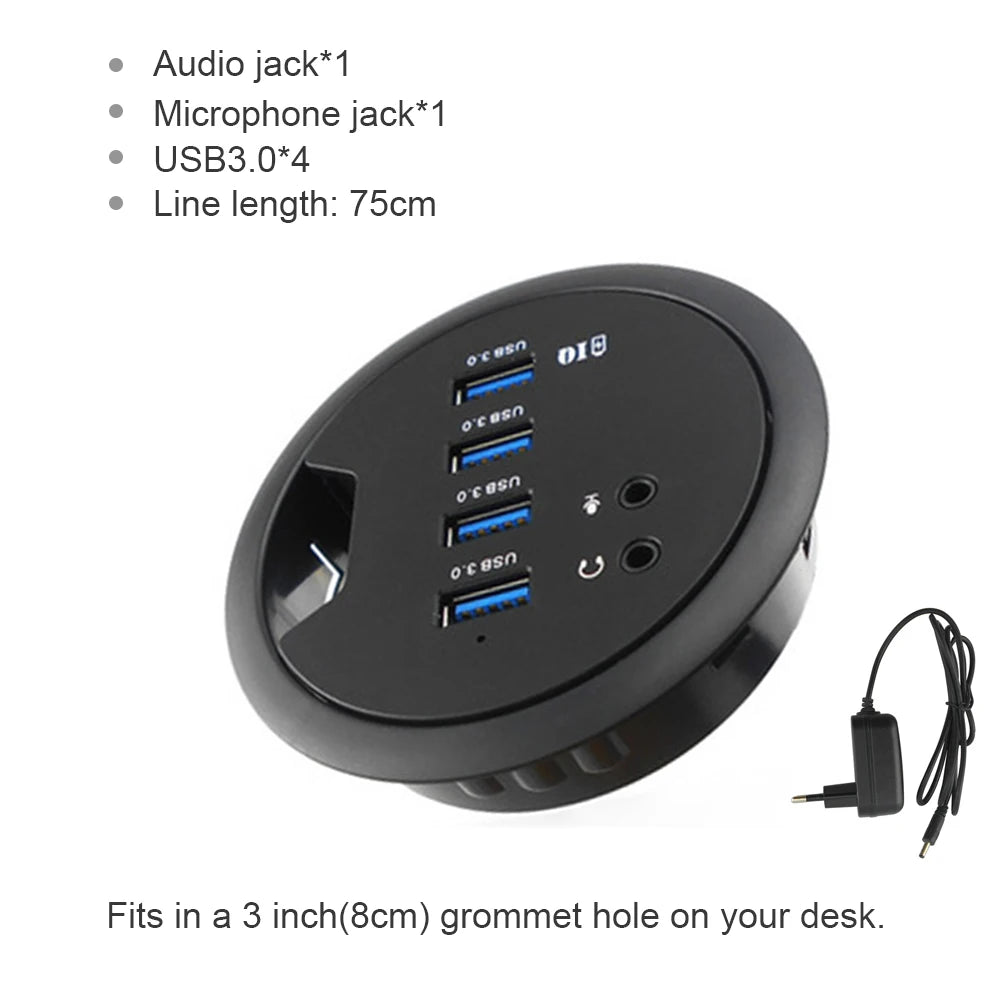 6-in-1 Desk Mount USB 3.0 Hub – SD/TF Card Reader, Headphone Jack & USB-C Port | AKT TECH