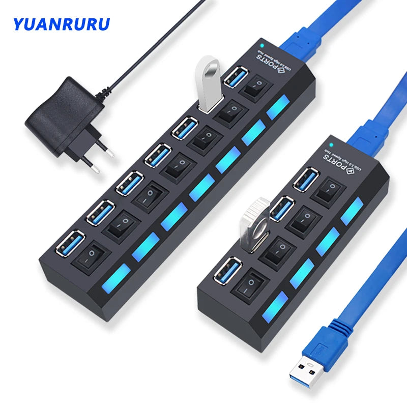 USB Hub 3.0 – 4 or 7 Port High-Speed Splitter with Individual Switches | AKT TECH
