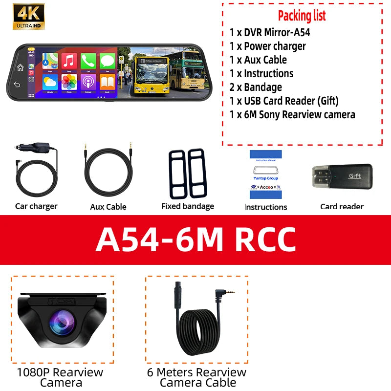 4K WiFi Dash Cam with CarPlay, Android Auto & GPS – 12" Touch Screen Night Vision | AKT TECH
