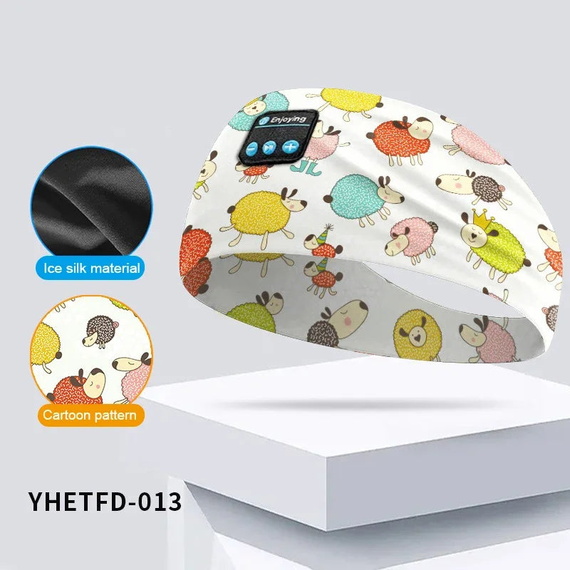 Kids Cartoon Bluetooth Headphones Headband Wireless Sports Music Headset Sleeping Head Band with HD Microphone for Boys&Girls
