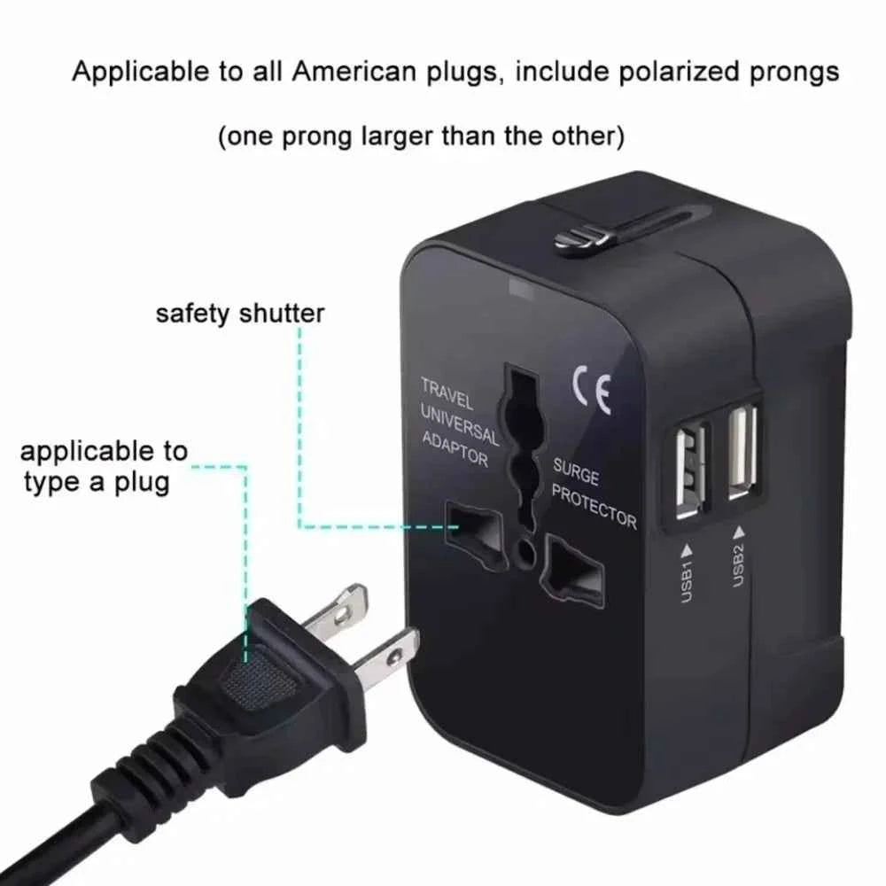 Universal Travel Power Adapter with Dual USB Ports