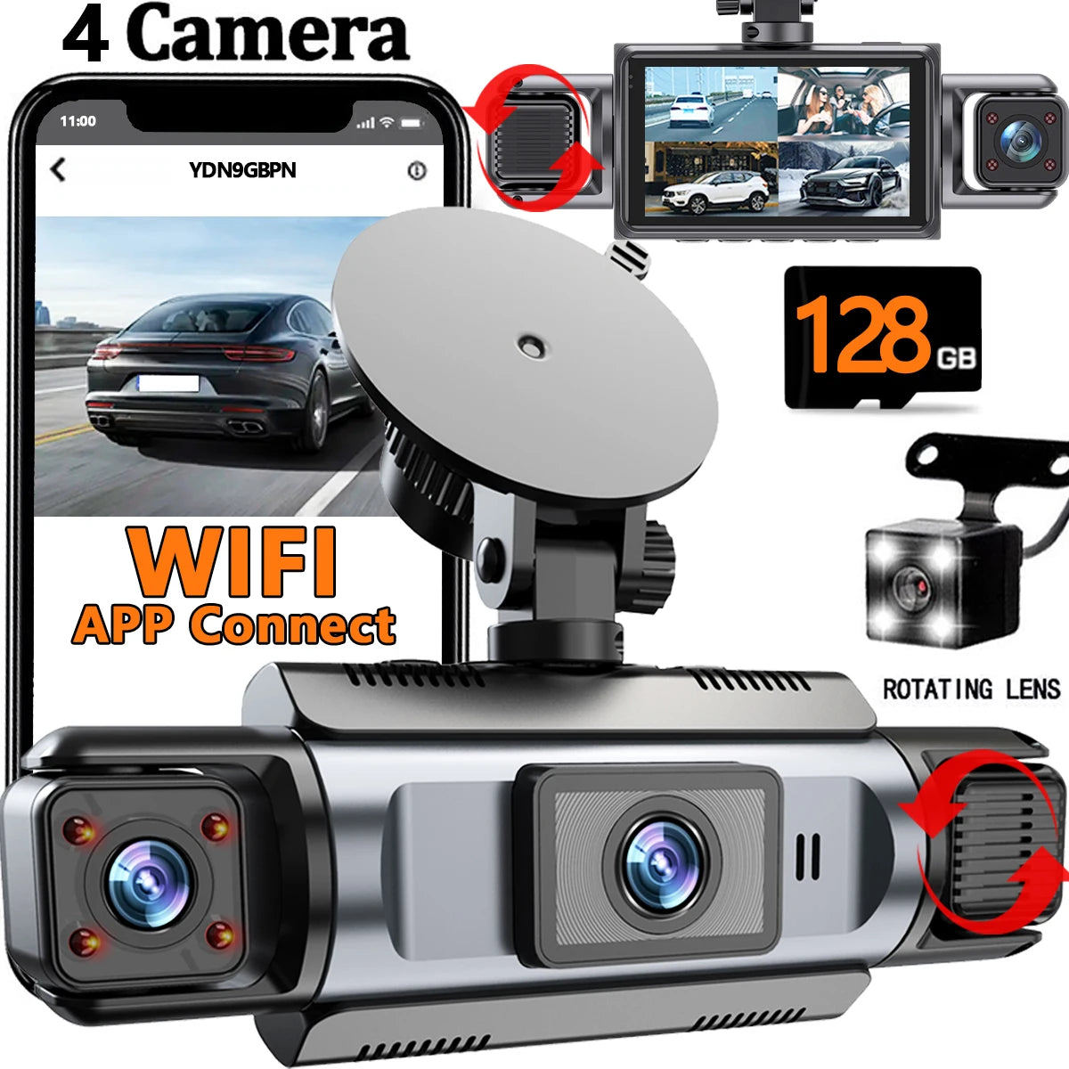 4-Channel 360° WiFi Dash Cam – 1080P Front, Rear, Left & Right Night Vision | AKT TECH