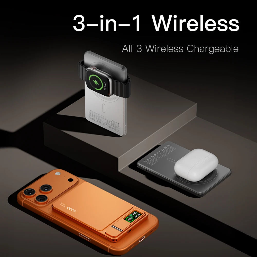 3-in-1 MagSafe Magnetic Power Bank – 20W Fast Charge for iPhone 17/16 & Apple Watch | AKT TECH