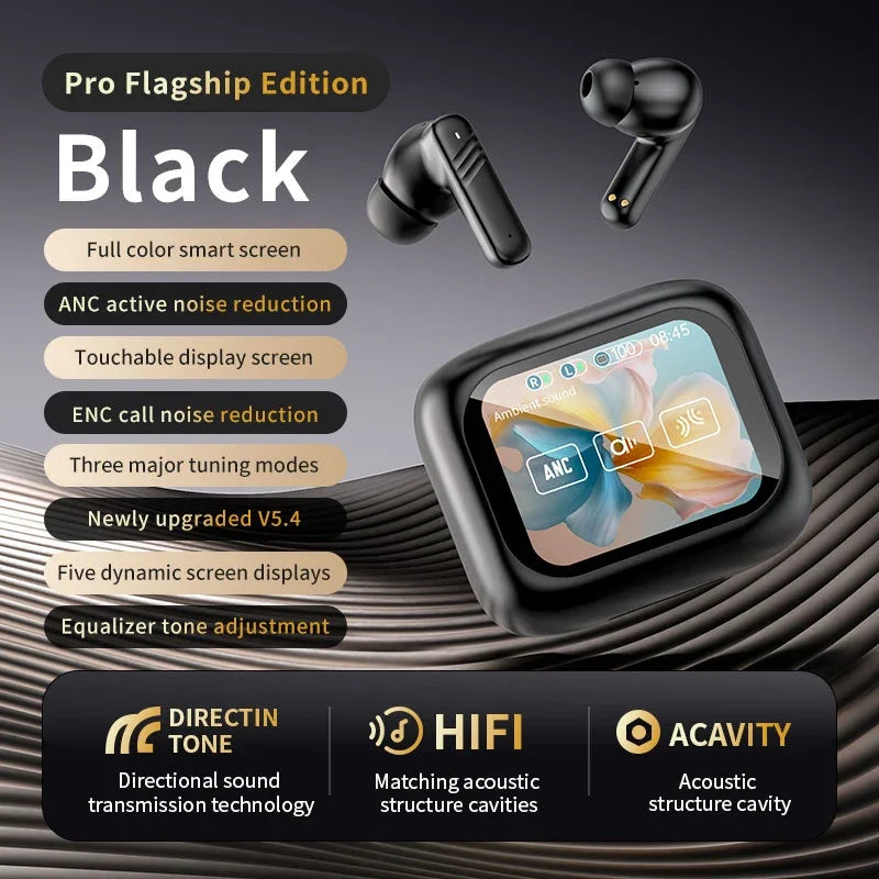 Wireless Touch Control Earbuds with LCD Screen Multi-Language Microphone Headset Compatible Support Earphones