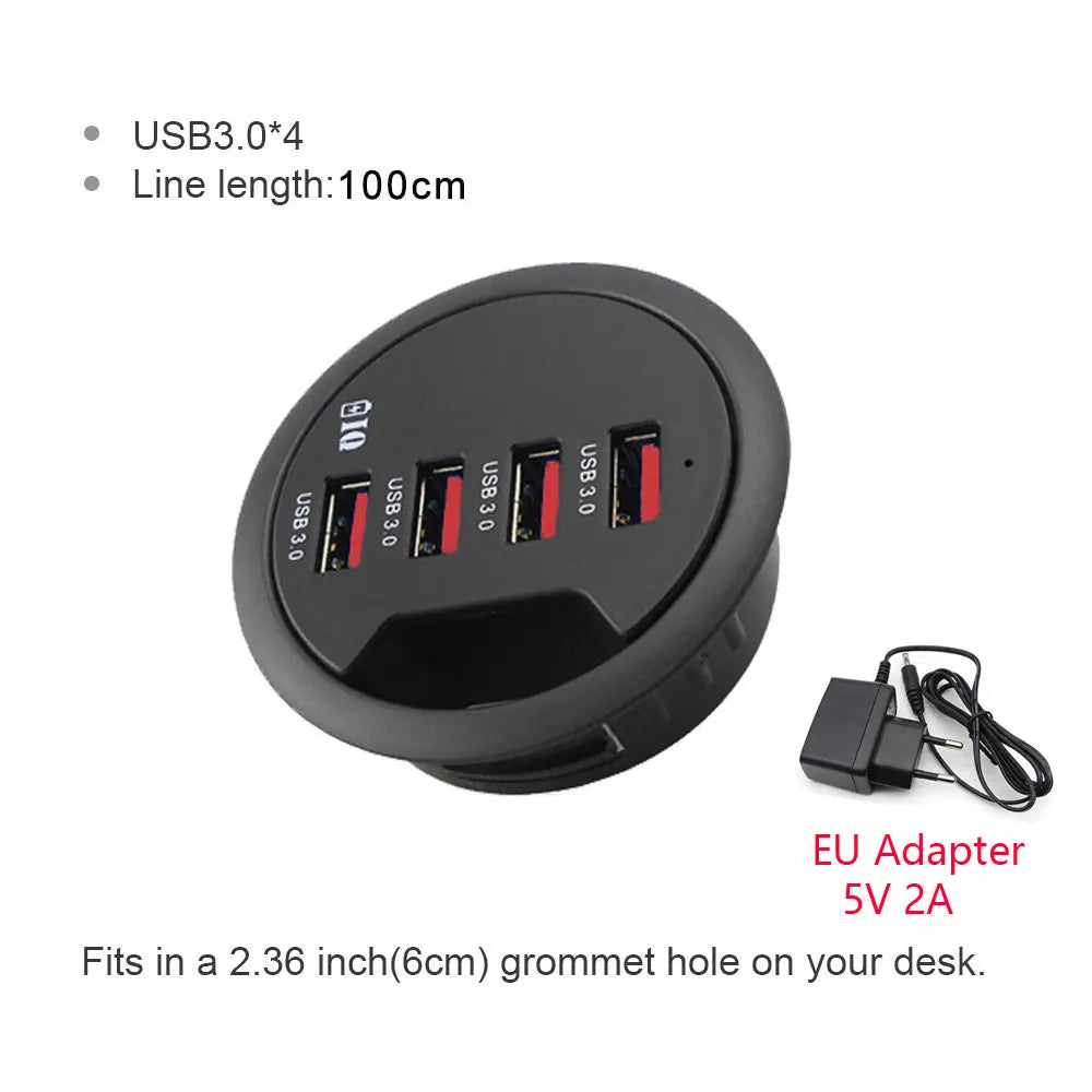 6-in-1 Desk Mount USB 3.0 Hub – SD/TF Card Reader, Headphone Jack & USB-C Port | AKT TECH
