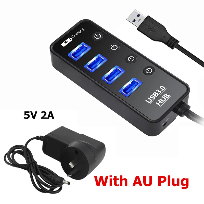 USB 3.0 Hub – 4-Port Powered Expander with Smart Charging Port | AKT TECH