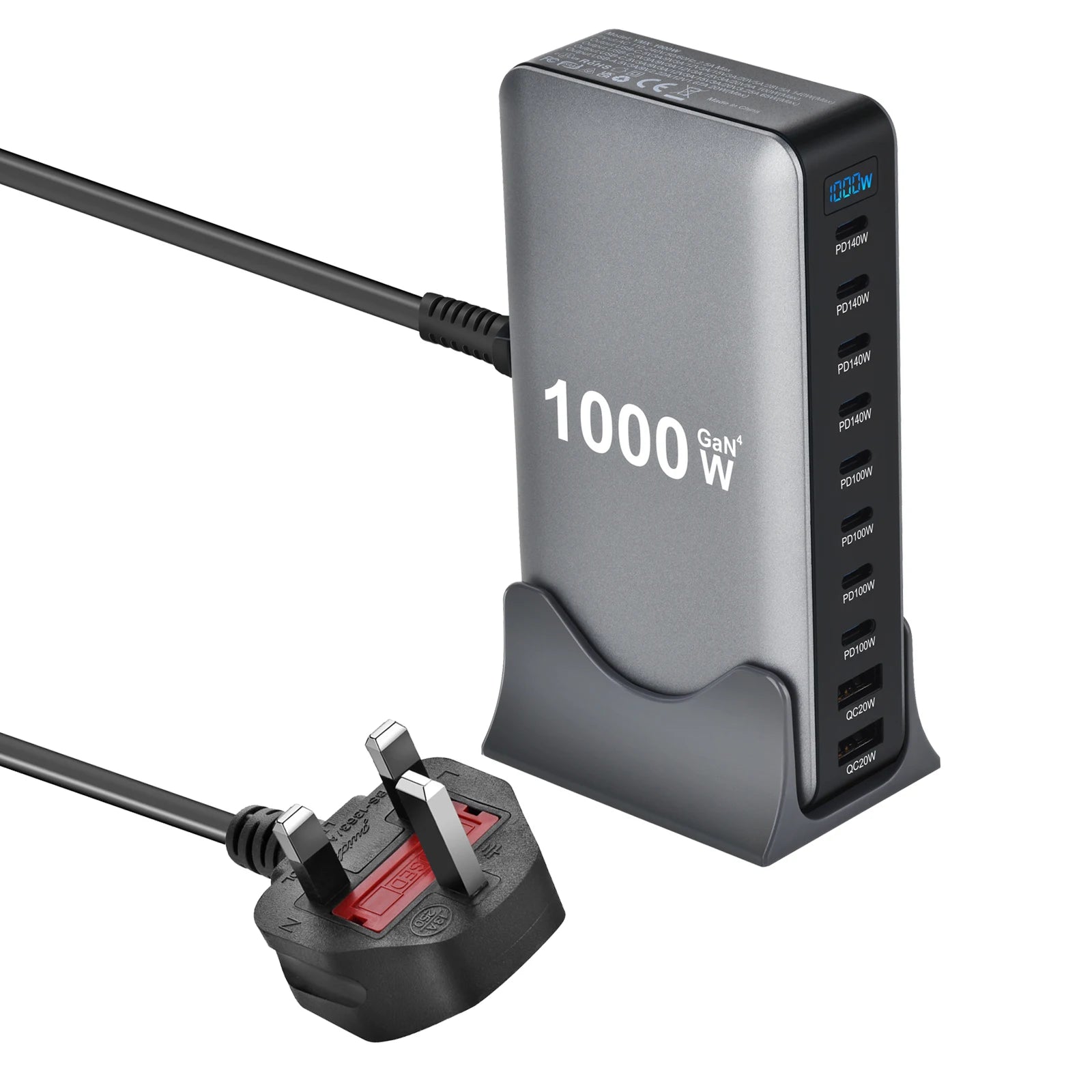 1000W 10-Port GaN Desktop Charging Station – 140W PD Fast Charge for MacBook, Laptop & Phone | AKT TECH