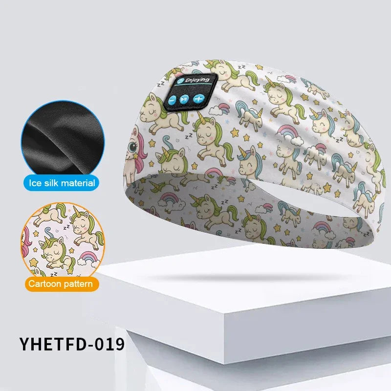 Kids Cartoon Bluetooth Headphones Headband Wireless Sports Music Headset Sleeping Head Band with HD Microphone for Boys&Girls