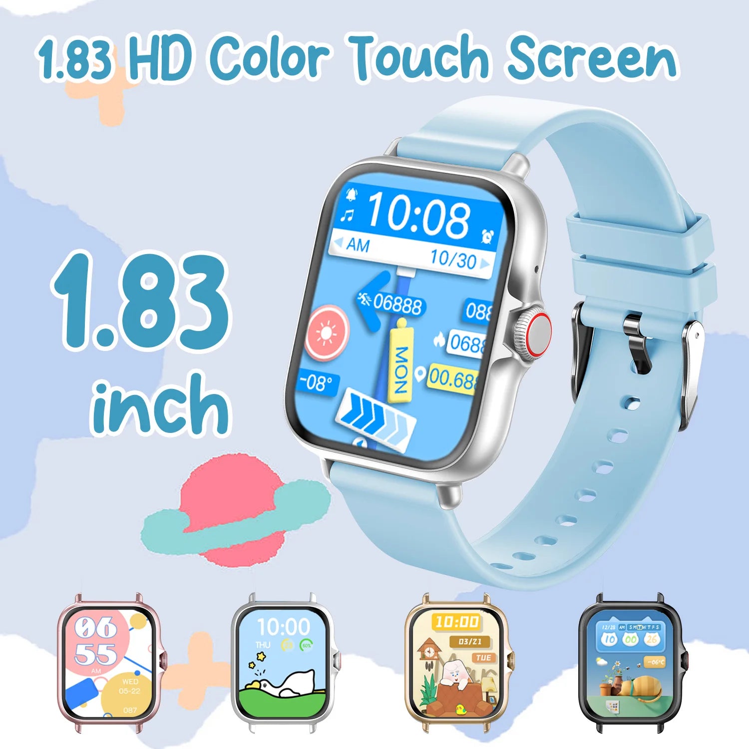 2026 Kids Smartwatch 1.83” HD Touch Screen Three-Ring Health Monitor Games Alarm Calculator Birthday Gift Watch for Children