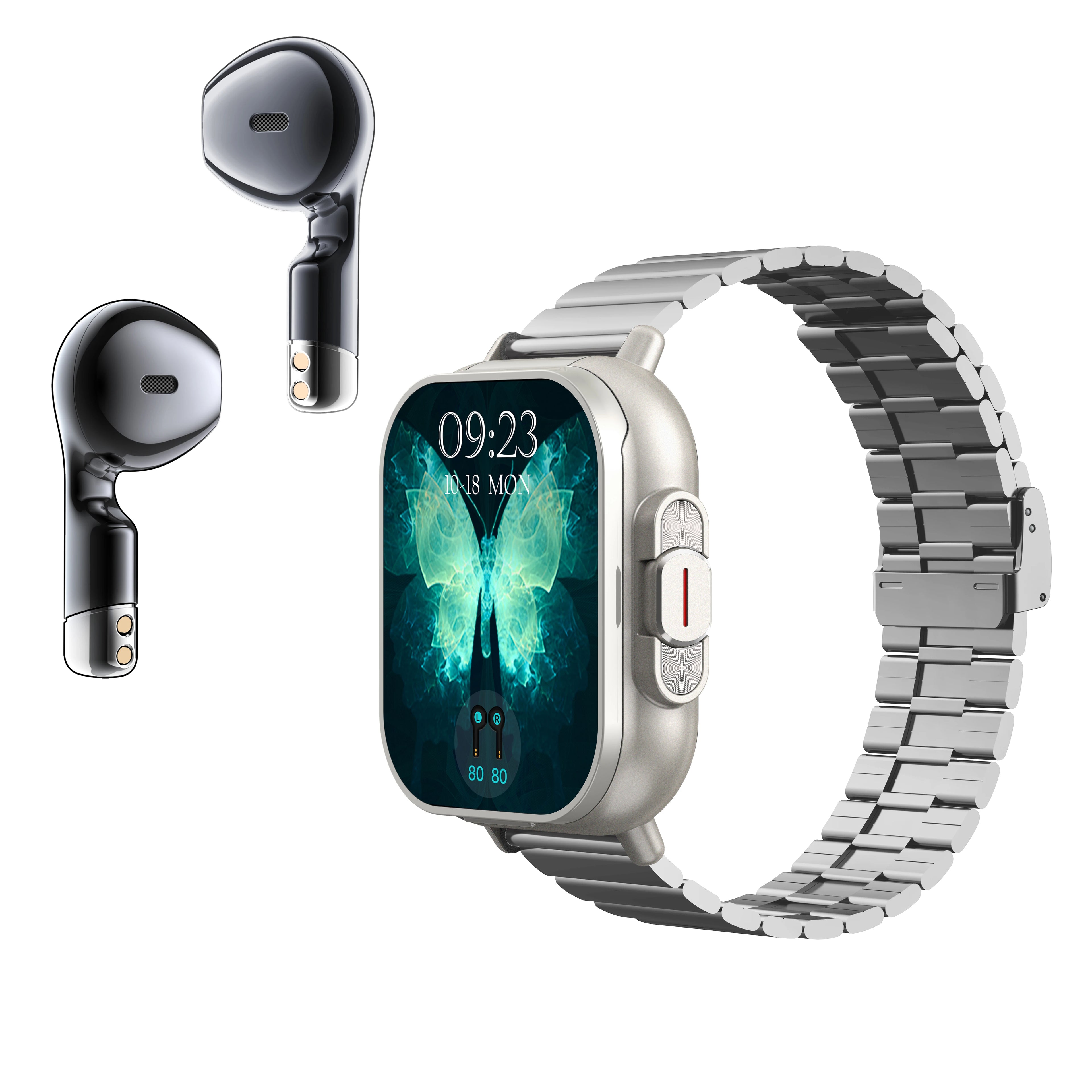 2-in-1 TWS Earbuds Smartwatch with BT Calling, Heart Rate Monitor, Sport Fitness Tracker, Wireless Headphones Watch