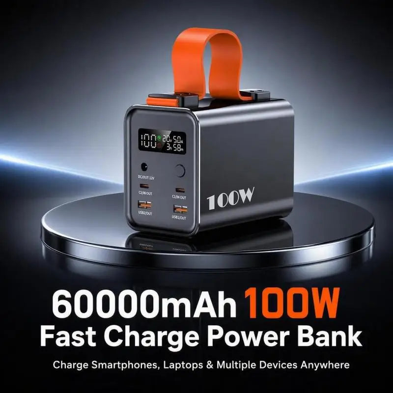 60000mAh 100W Portable Power Bank – USB-C PD Fast Charge for Laptop & Phone | AKT TECH