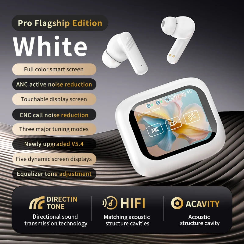 Wireless Touch Control Earbuds with LCD Screen Multi-Language Microphone Headset Compatible Support Earphones