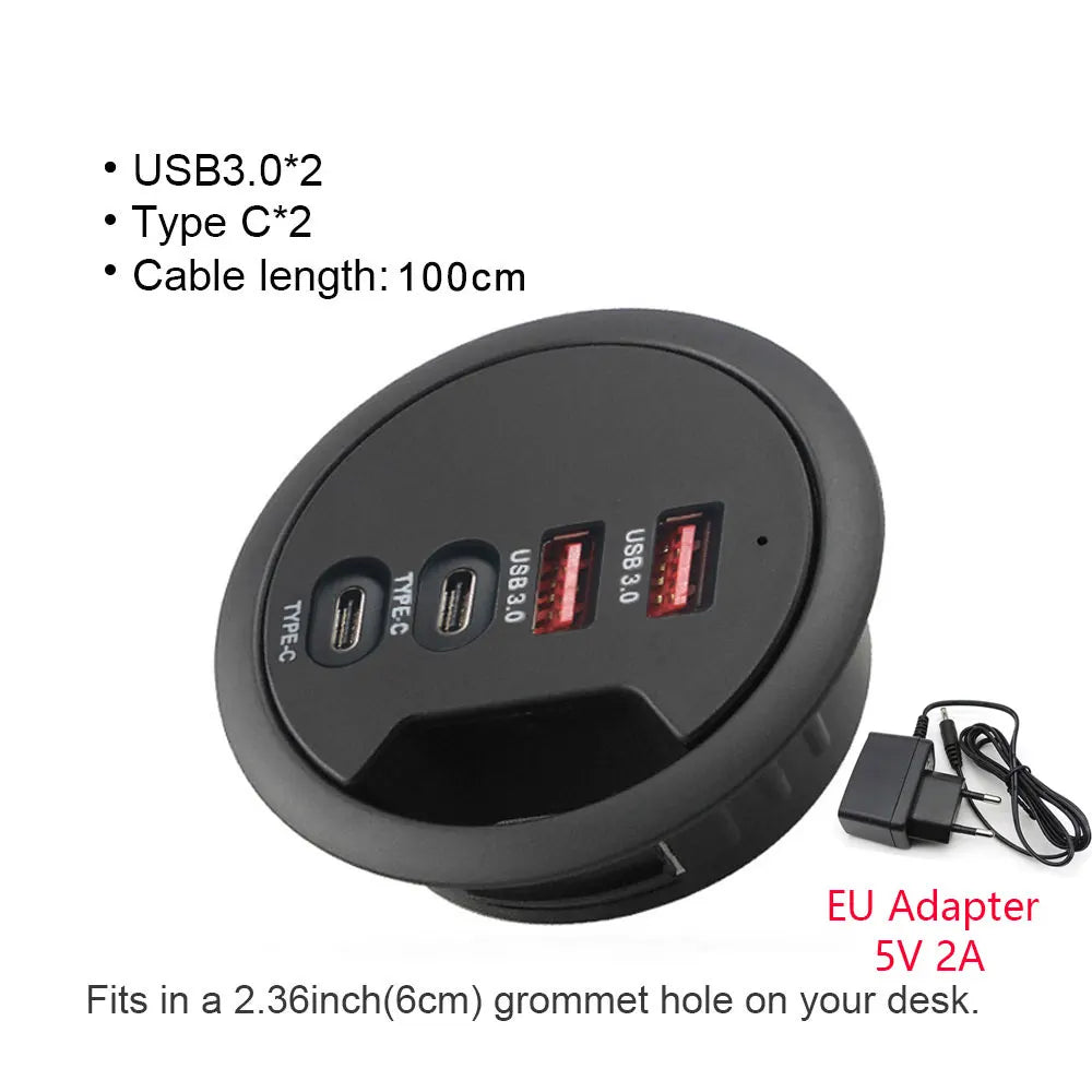 6-in-1 Desk Mount USB 3.0 Hub – SD/TF Card Reader, Headphone Jack & USB-C Port | AKT TECH