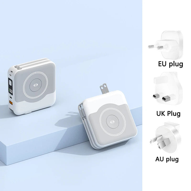 10000mAh MagSafe Power Bank with Built-in Cable & Wall Charger – 22.5W Fast Charge | AKT TECH