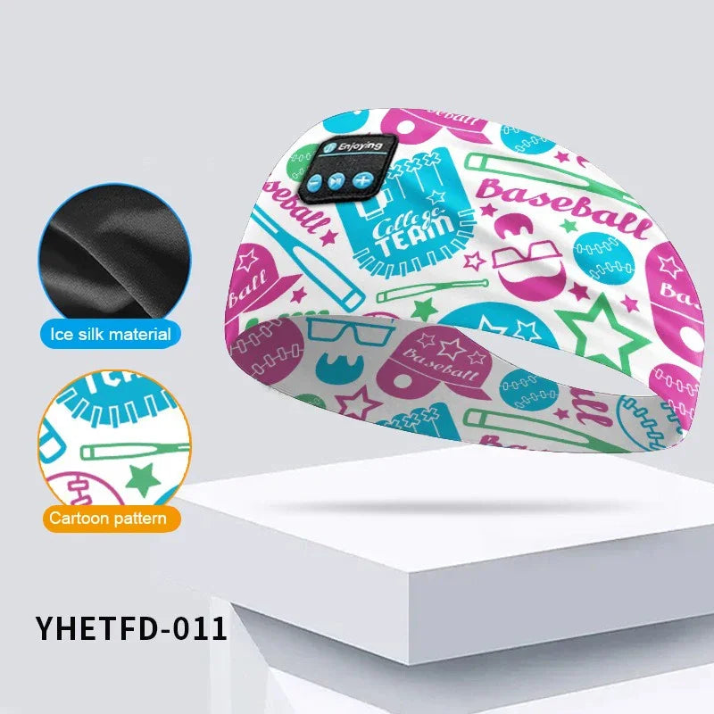 Kids Cartoon Bluetooth Headphones Headband Wireless Sports Music Headset Sleeping Head Band with HD Microphone for Boys&Girls