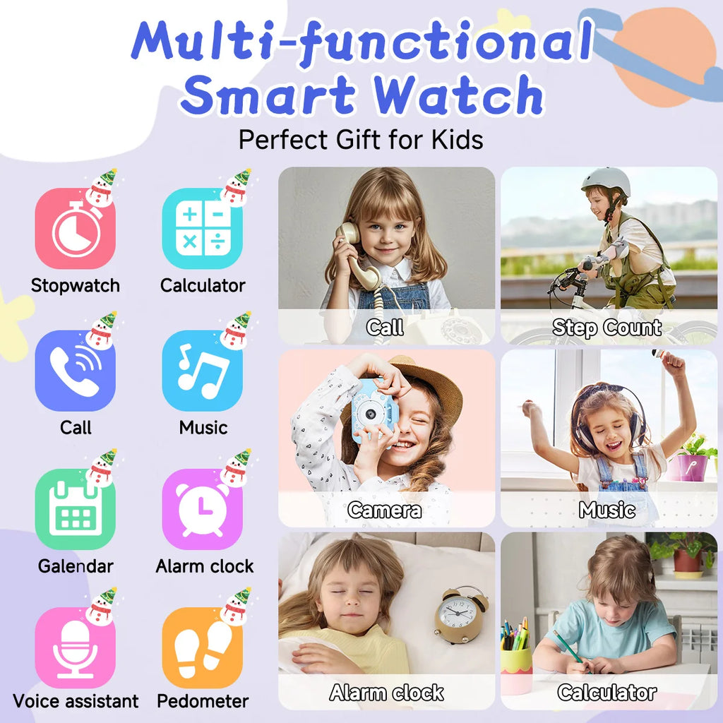 2026 Kids Smartwatch 1.83” HD Touch Screen Three-Ring Health Monitor Games Alarm Calculator Birthday Gift Watch for Children