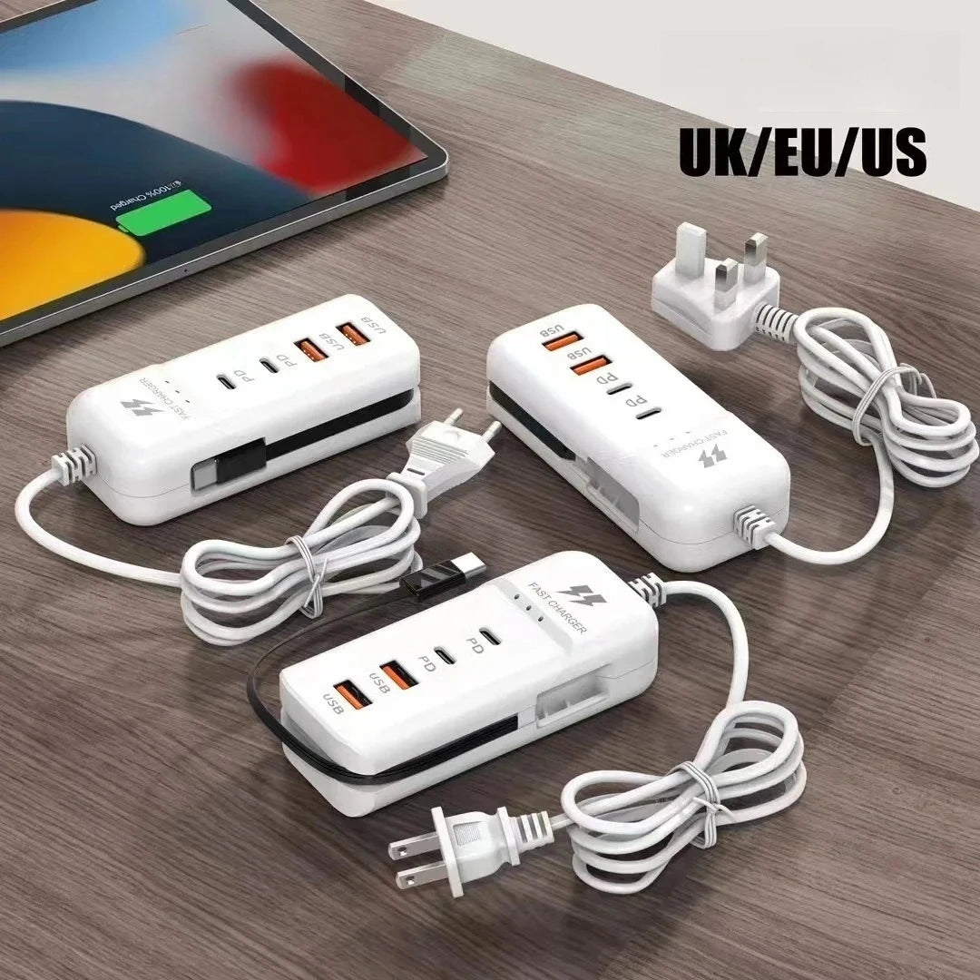 66W 4-Port Desktop Charging Hub – 2 USB-C PD + 2 USB-A Fast Charge Station | AKT TECH