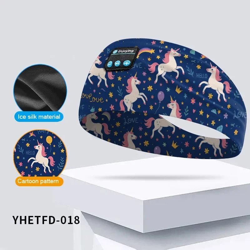 Kids Cartoon Bluetooth Headphones Headband Wireless Sports Music Headset Sleeping Head Band with HD Microphone for Boys&Girls