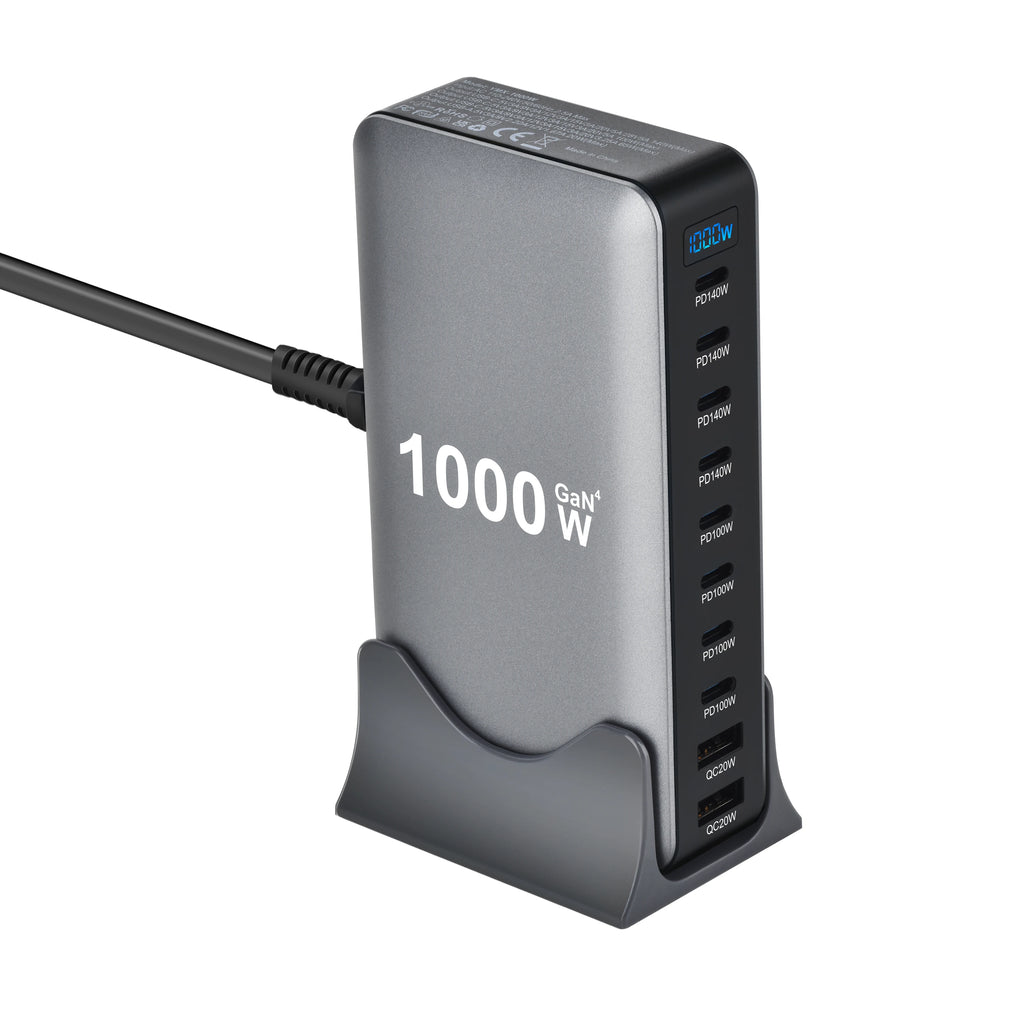 1000W 10-Port GaN Desktop Charging Station – 140W PD Fast Charge for MacBook, Laptop & Phone | AKT TECH