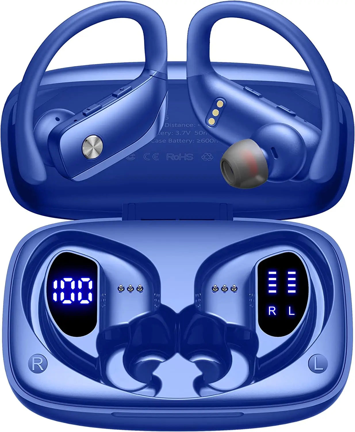 Ear Buds Wireless Earbuds Bluetooth Headphones with 80H Playtime LED Display Case, Over-Ear Hook with Mic, Stereo Sound