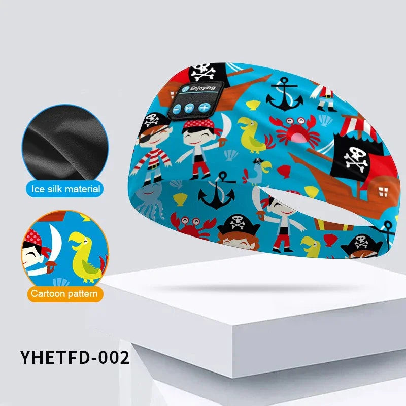 Kids Cartoon Bluetooth Headphones Headband Wireless Sports Music Headset Sleeping Head Band with HD Microphone for Boys&Girls