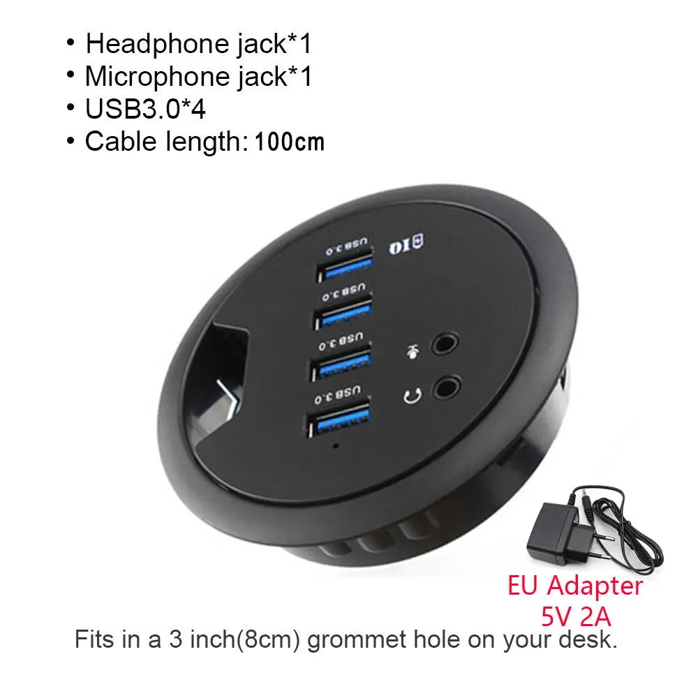 6-in-1 Desk Mount USB 3.0 Hub – SD/TF Card Reader, Headphone Jack & USB-C Port | AKT TECH