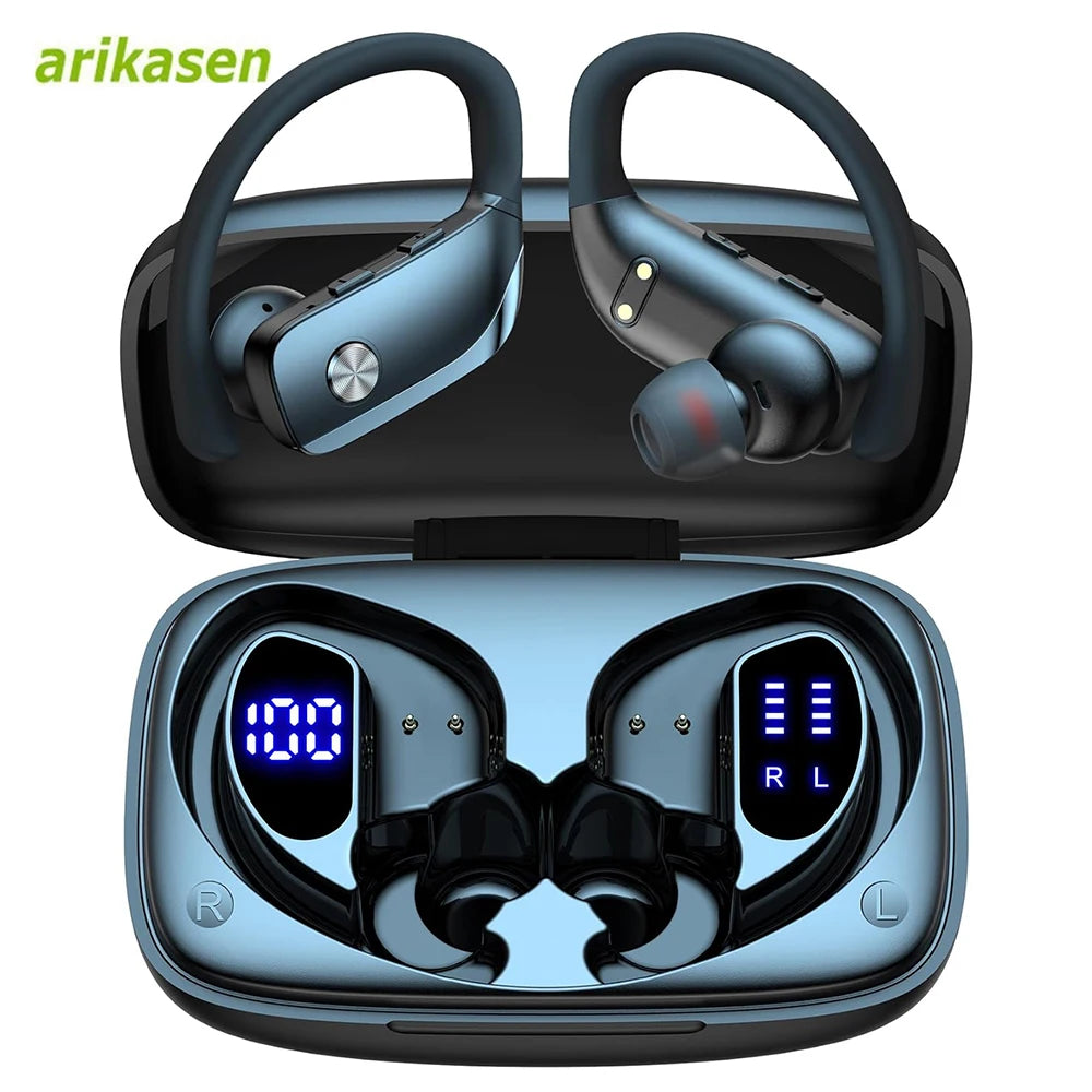 Ear Buds Wireless Earbuds Bluetooth Headphones with 80H Playtime LED Display Case, Over-Ear Hook with Mic, Stereo Sound