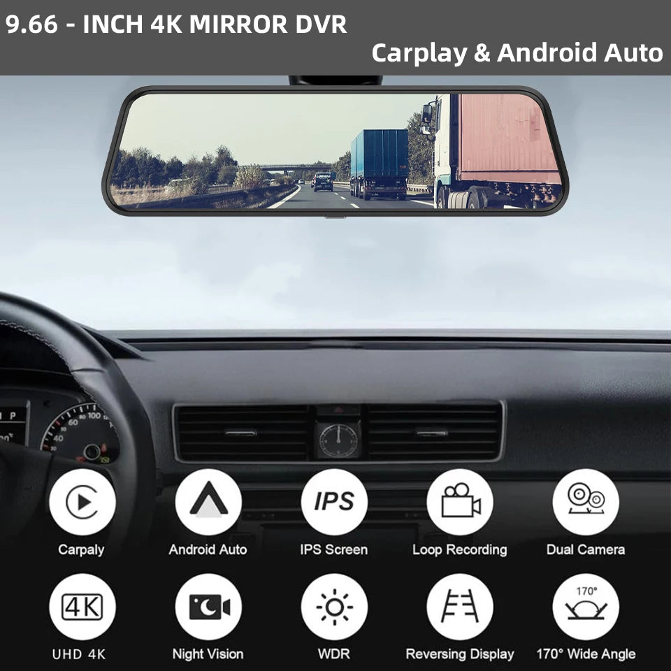 4K WiFi Dash Cam with CarPlay, Android Auto & GPS – 12" Touch Screen Night Vision | AKT TECH