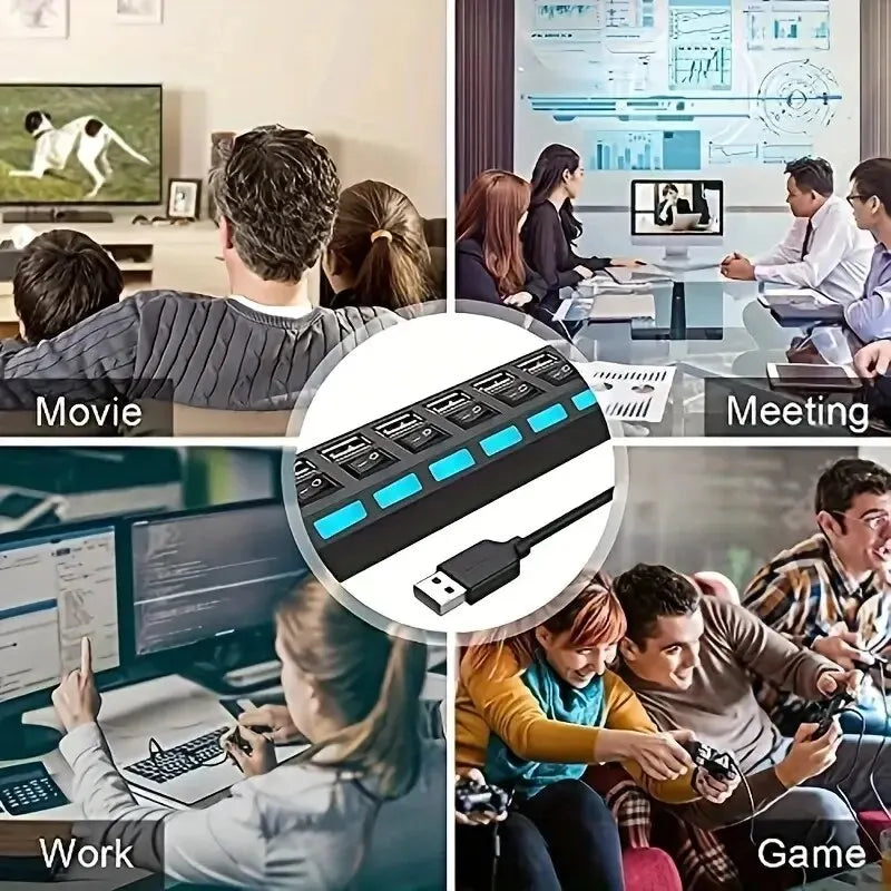 USB 2.0 Hub – 4 or 7 Port High-Speed Splitter with LED Switches | AKT TECH