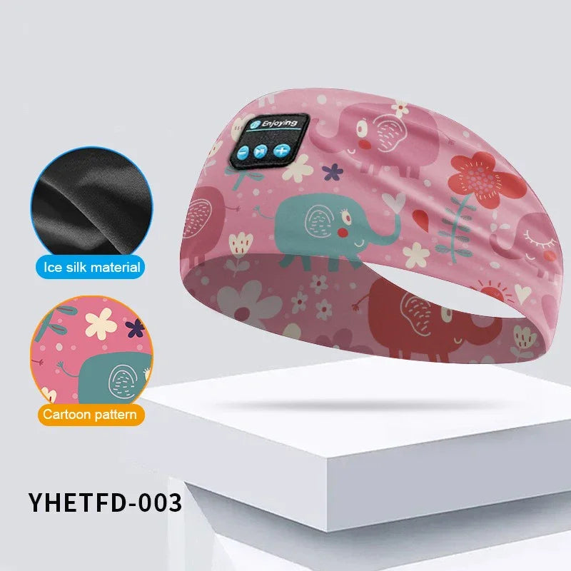 Kids Cartoon Bluetooth Headphones Headband Wireless Sports Music Headset Sleeping Head Band with HD Microphone for Boys&Girls