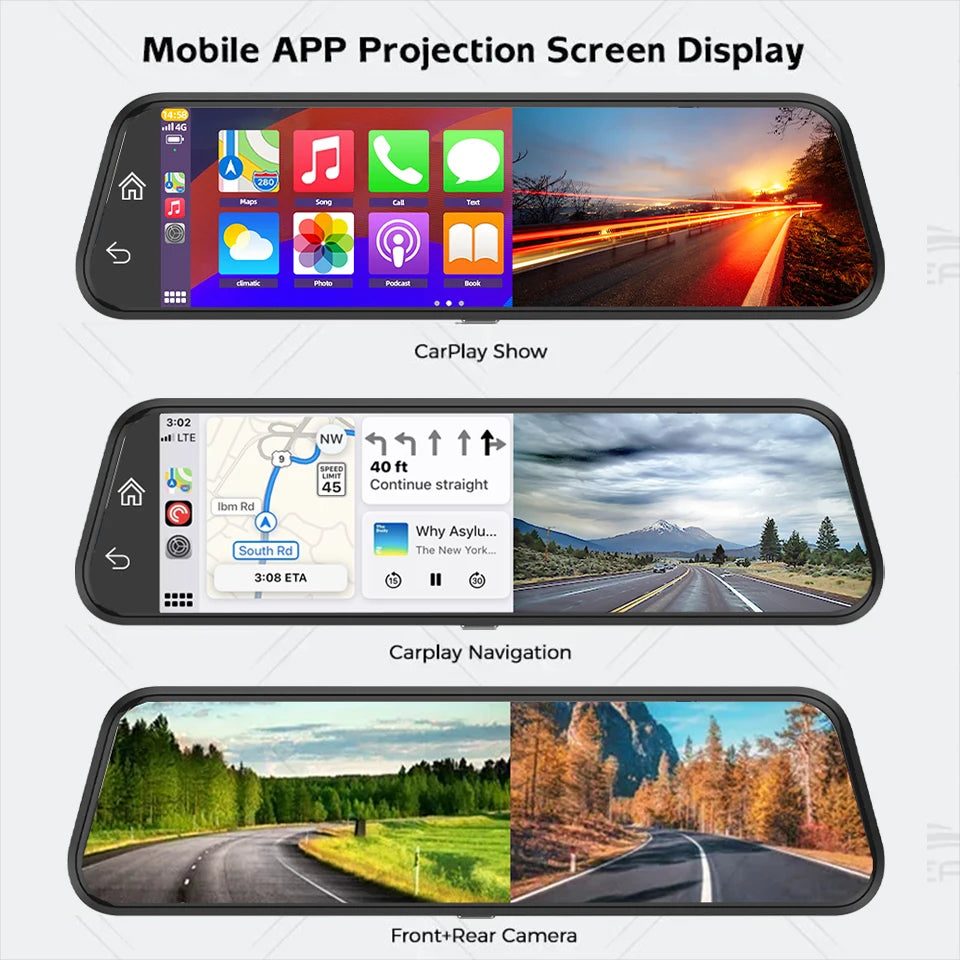4K WiFi Dash Cam with CarPlay, Android Auto & GPS – 12" Touch Screen Night Vision | AKT TECH