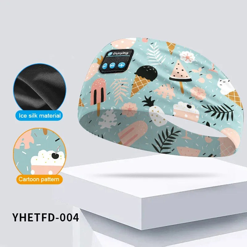 Kids Cartoon Bluetooth Headphones Headband Wireless Sports Music Headset Sleeping Head Band with HD Microphone for Boys&Girls