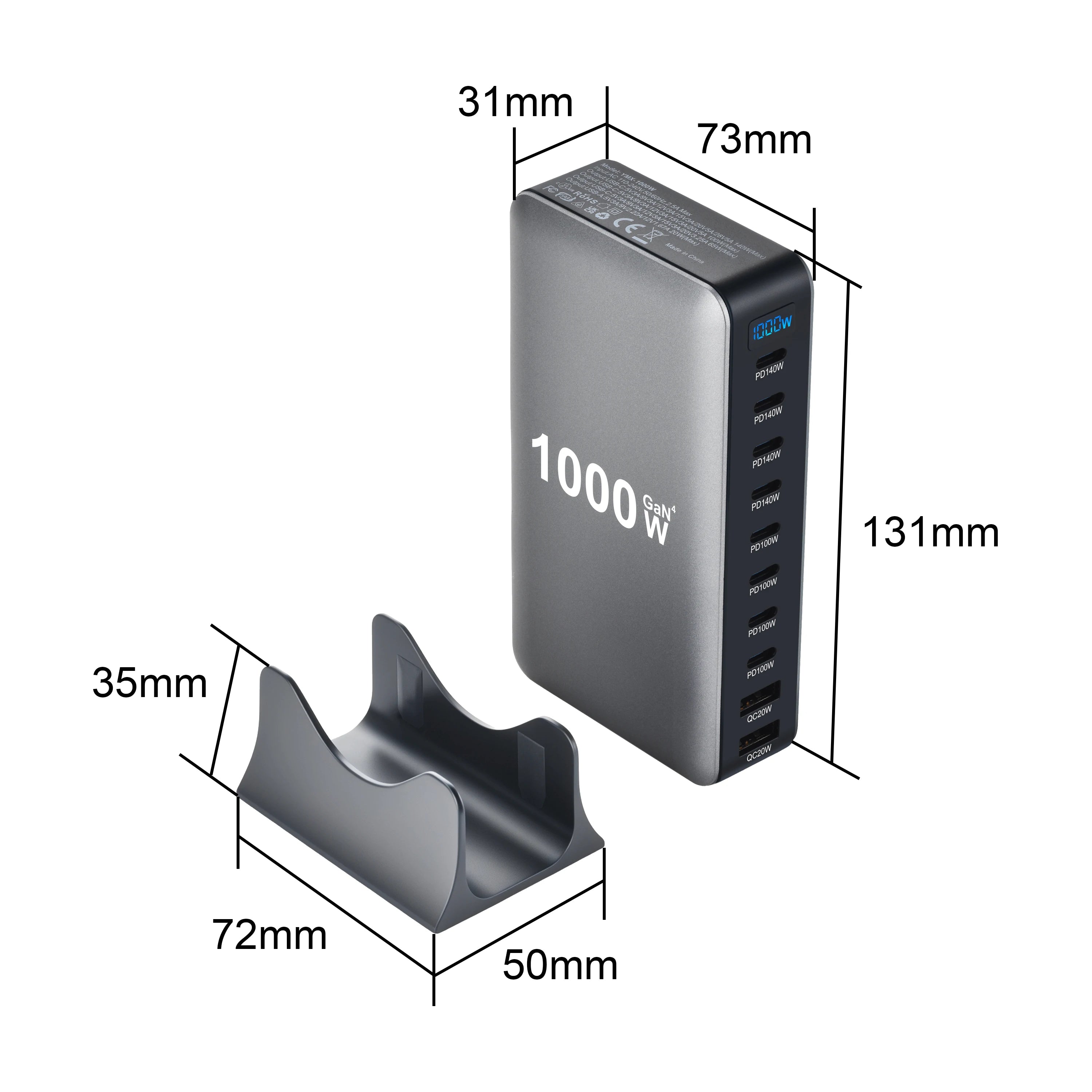 1000W 10-Port GaN Desktop Charging Station – 140W PD Fast Charge for MacBook, Laptop & Phone | AKT TECH