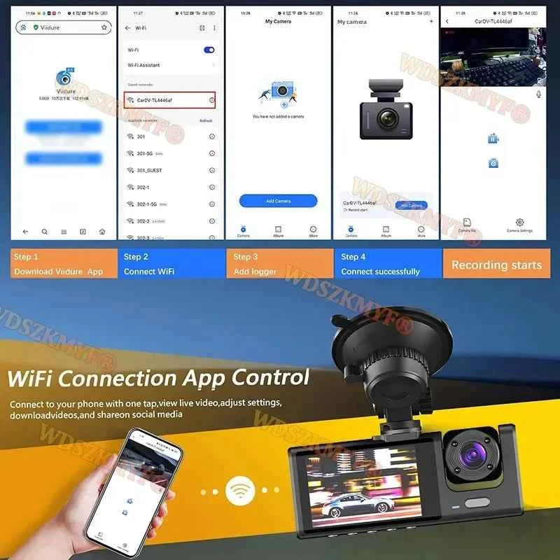 3 Channel WiFi Dash Cam – Front, Interior & Rear 1080P Night Vision | AKT TECH