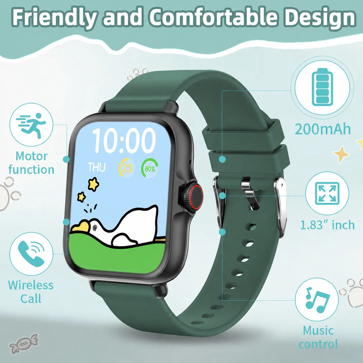 2026 Kids Smartwatch 1.83” HD Touch Screen Three-Ring Health Monitor Games Alarm Calculator Birthday Gift Watch for Children