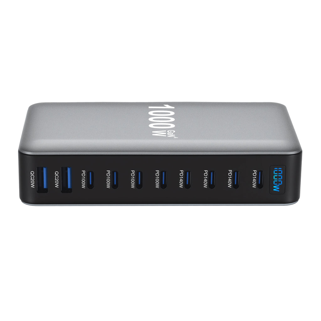 1000W 10-Port GaN Desktop Charging Station – 140W PD Fast Charge for MacBook, Laptop & Phone | AKT TECH
