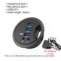 6-in-1 Desk Mount USB 3.0 Hub – SD/TF Card Reader, Headphone Jack & USB-C Port | AKT TECH