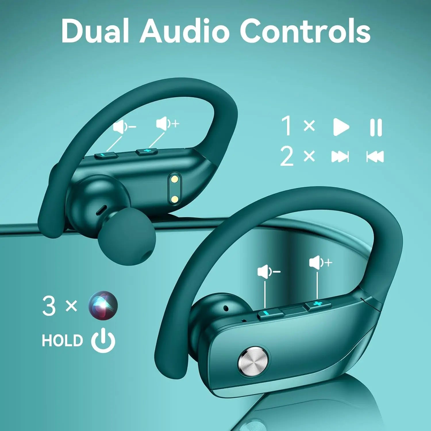 Ear Buds Wireless Earbuds Bluetooth Headphones with 80H Playtime LED Display Case, Over-Ear Hook with Mic, Stereo Sound