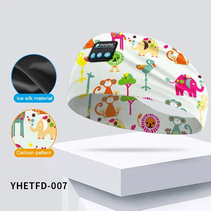 Kids Cartoon Bluetooth Headphones Headband Wireless Sports Music Headset Sleeping Head Band with HD Microphone for Boys&Girls