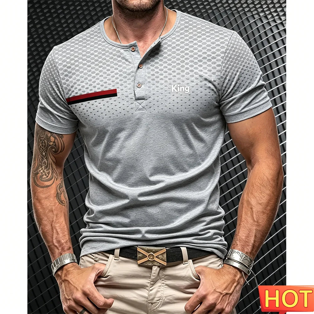 Men's Short Sleeve Button-Up T-Shirt